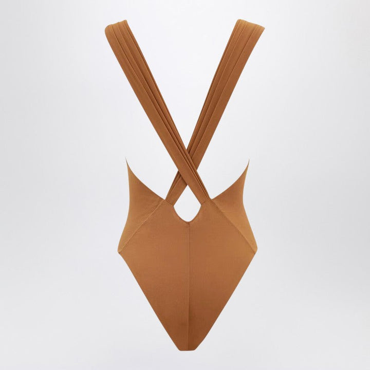 Saint Laurent Brown Silk-Blend Crossover Bodysuit Women