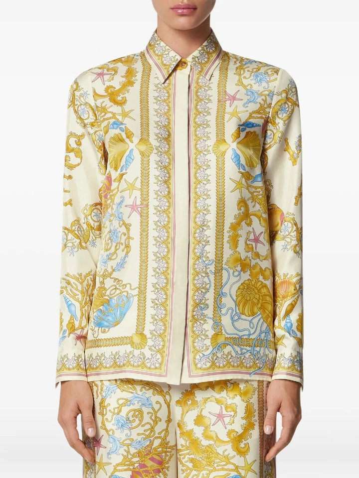 Versace Women Formal Shirt `Underwater Barocco Foulard` On Silk Twill