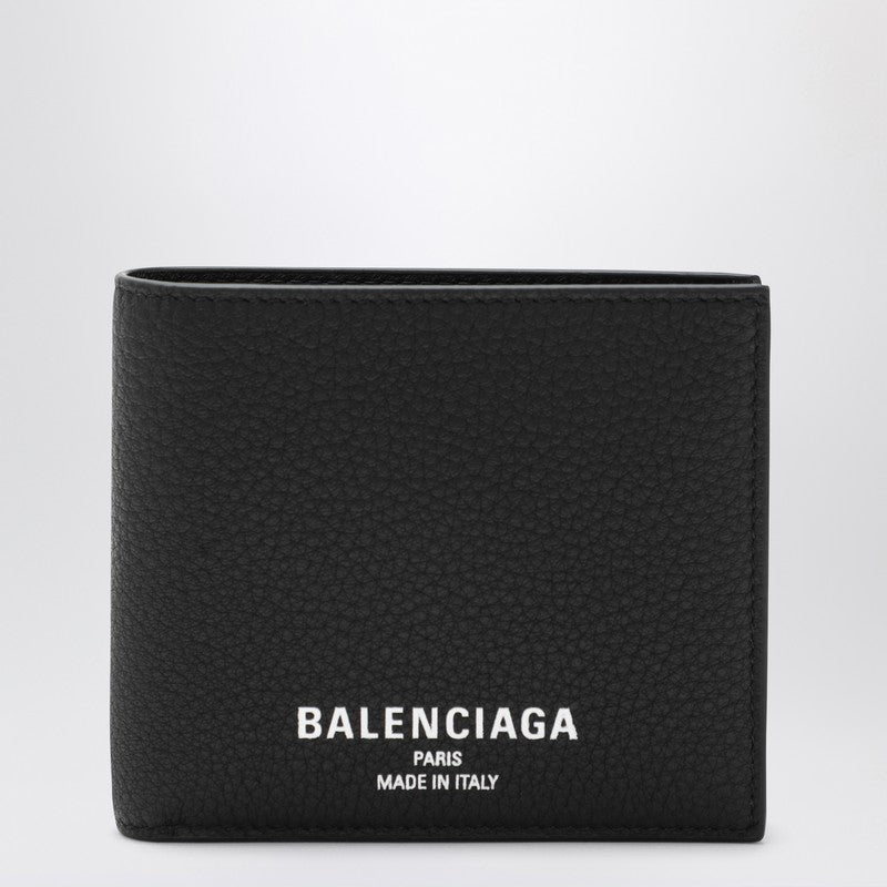 Balenciaga Black Bi-Fold Credit Wallet In Hammered Leather Men