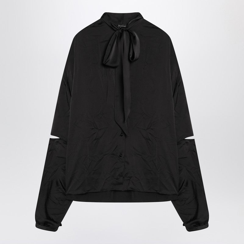 Balenciaga Black Satin Blouse With Bow Women