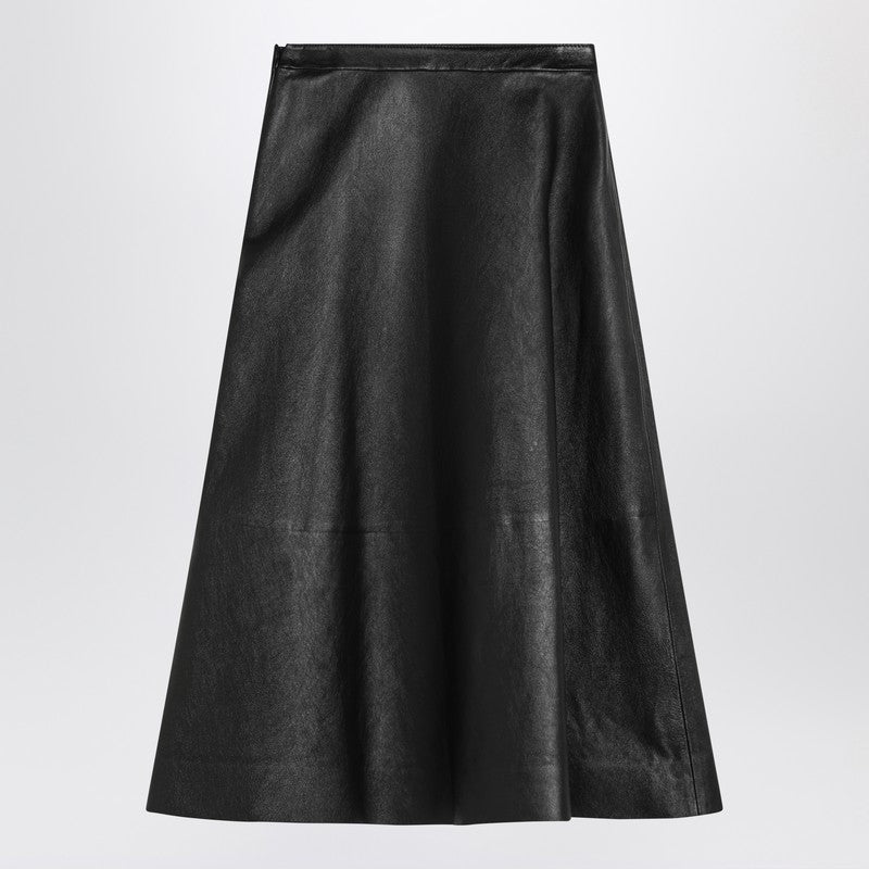 Balenciaga Black Leather Flared Skirt Women