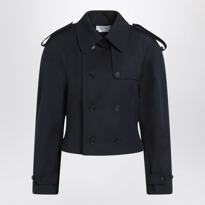 Alexander Mcqueen Short Double-Breasted Navy Blue Jacket Women