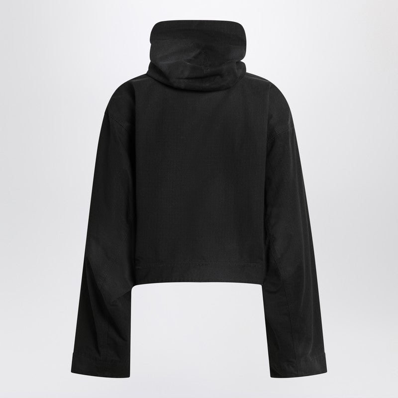 Balenciaga Cropped Jacket With Hood In Black Women