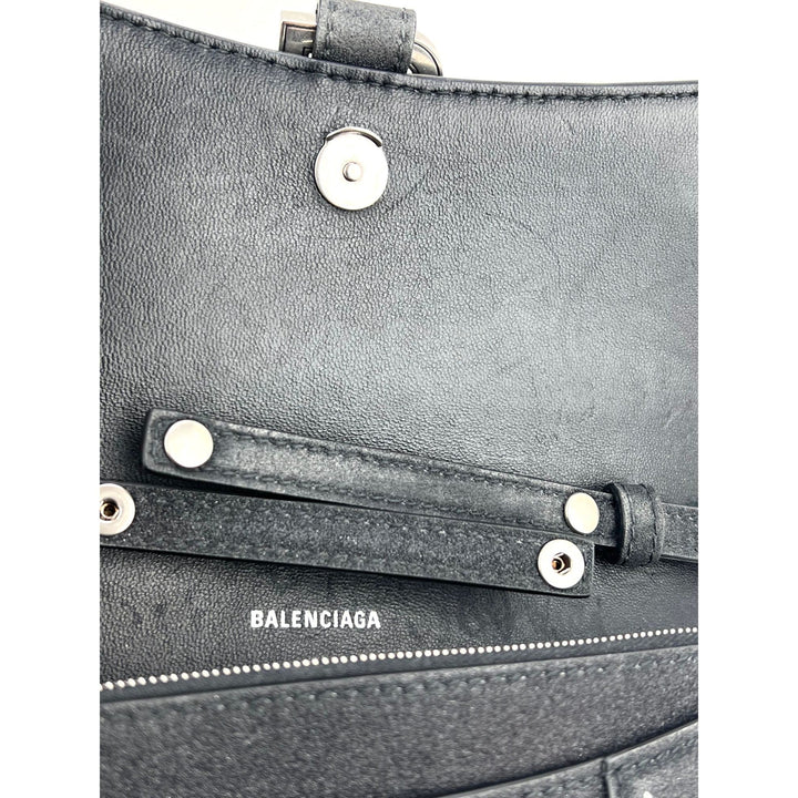BALENCIAGA Hourglass Wallet On Chain Black Glitter Clutch Shoulder Bag