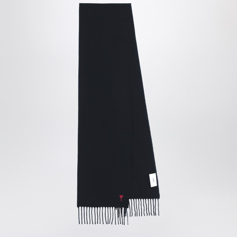 Ami Paris Black Ami De Coeur Wool Scarf Men