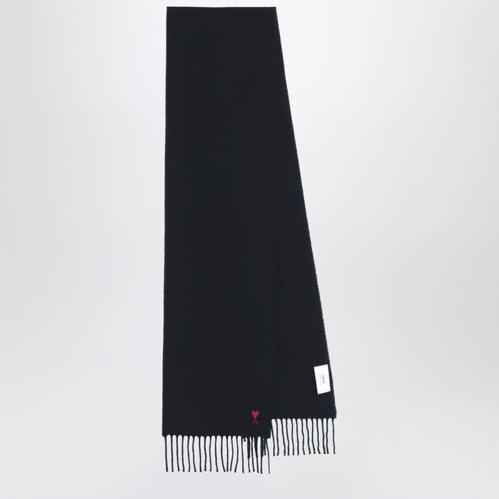 Ami Paris Black Ami De Coeur Wool Scarf Men
