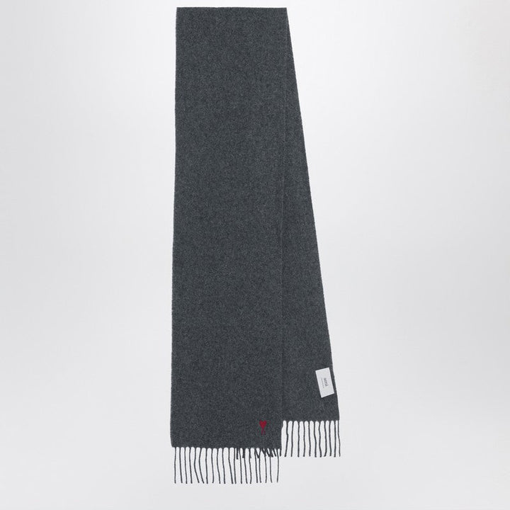Ami Paris Dark Grey Ami De Coeur Wool Scarf Men