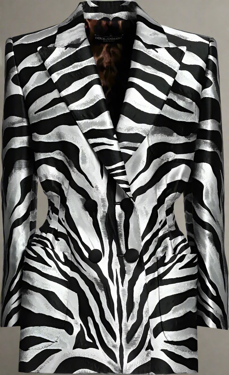 Dolce & Gabbana Silver/Black/Gray POLYESTER BLAZER