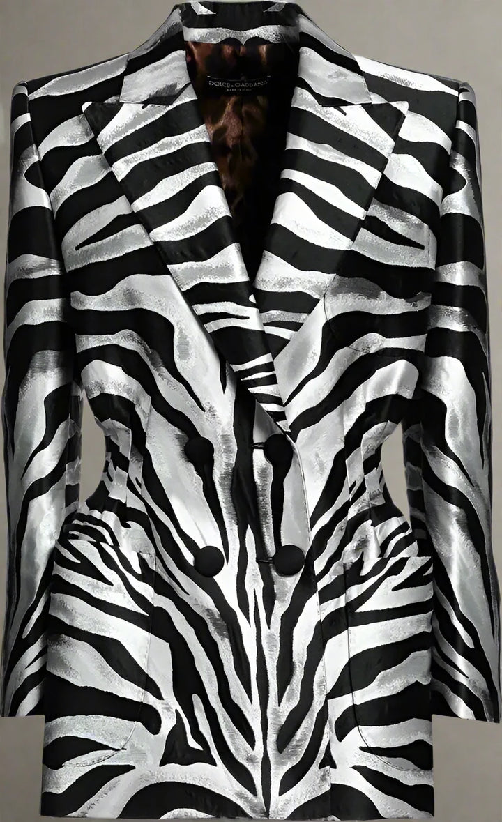 Dolce & Gabbana Silver/Black/Gray POLYESTER BLAZER