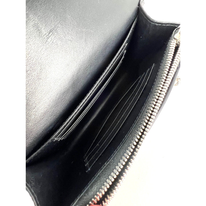 Saint Laurent Black Leather Sunset Wallet on a Chain Crocodile Embossed Bag
