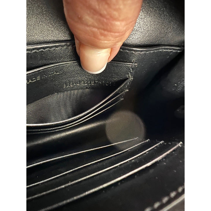 Saint Laurent Black Leather Sunset Wallet on a Chain Crocodile Embossed Bag