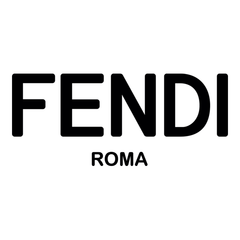 Fendi logo with 'FENDI' in black letters on a white background