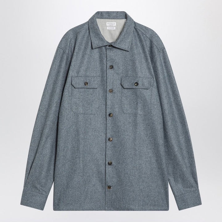 Brunello Cucinelli Shirt Grey Cloud In Wool Men