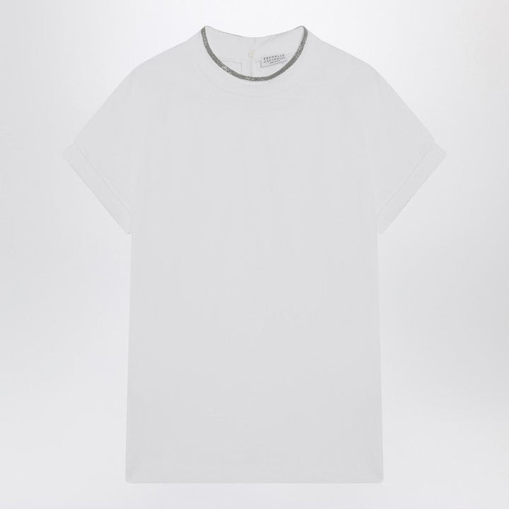 Brunello Cucinelli White Crew-Neck T-Shirt With Pendant Women