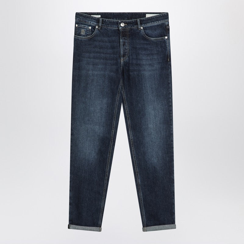 Brunello Cucinelli Dark Blue Jeans Washed Effect Men
