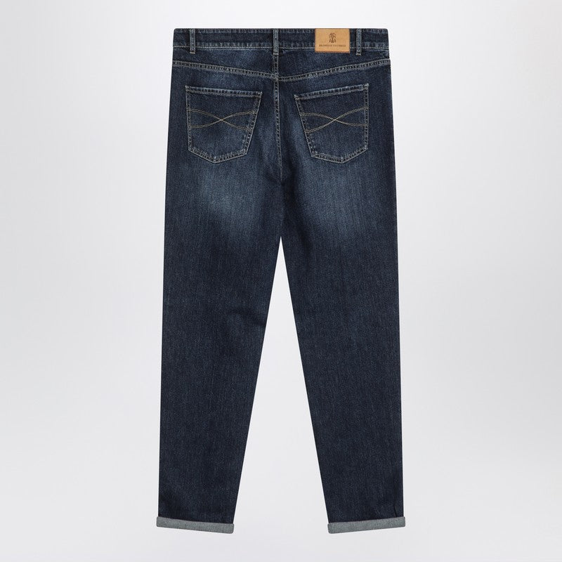 Brunello Cucinelli Dark Blue Jeans Washed Effect Men