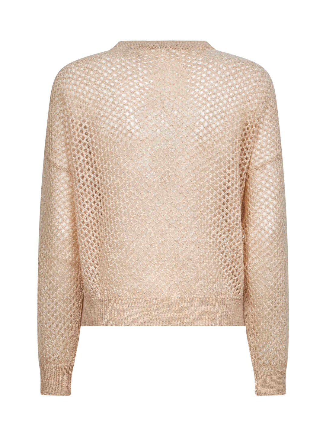 Brunello Cucinelli Women Beige Dazzling Mesh Crewneck Sweater