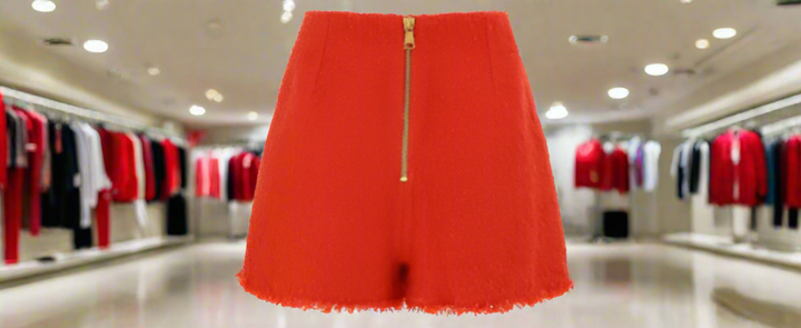 BALMAIN 2 PKTS BTN ESCARGOT BELTED RED TWEED SHORTS