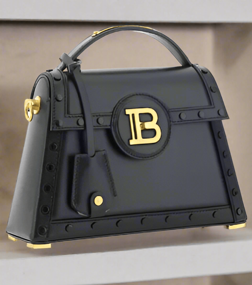 BALMAIN BLACK LEATHER B-BUZZ DYNASTY HANDBAG PARIS
