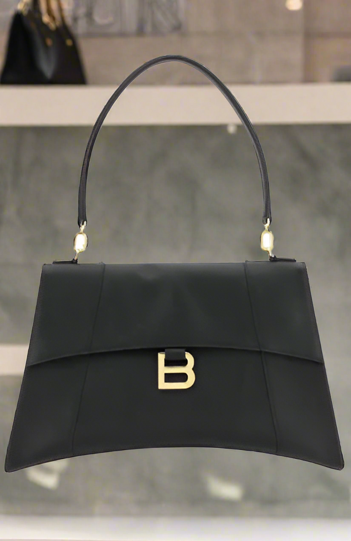 BALENCIAGA BLACK LEATHER HOURGL SHOULDER BAG