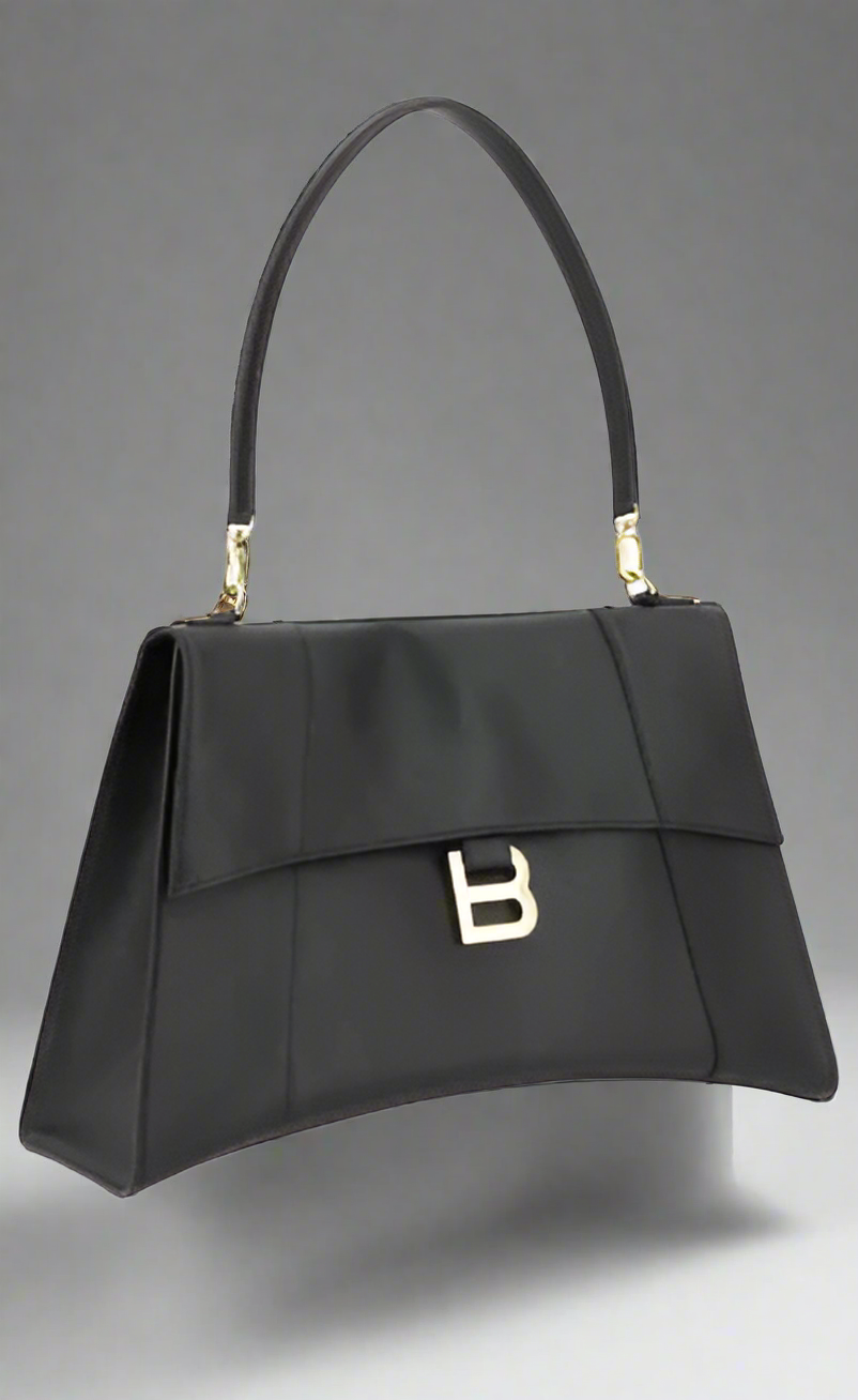 BALENCIAGA BLACK LEATHER HOURGL SHOULDER BAG