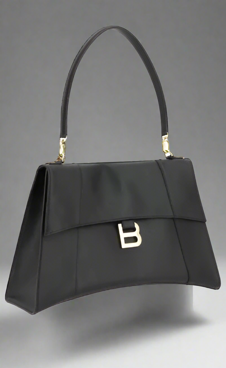 BALENCIAGA BLACK LEATHER HOURGL SHOULDER BAG