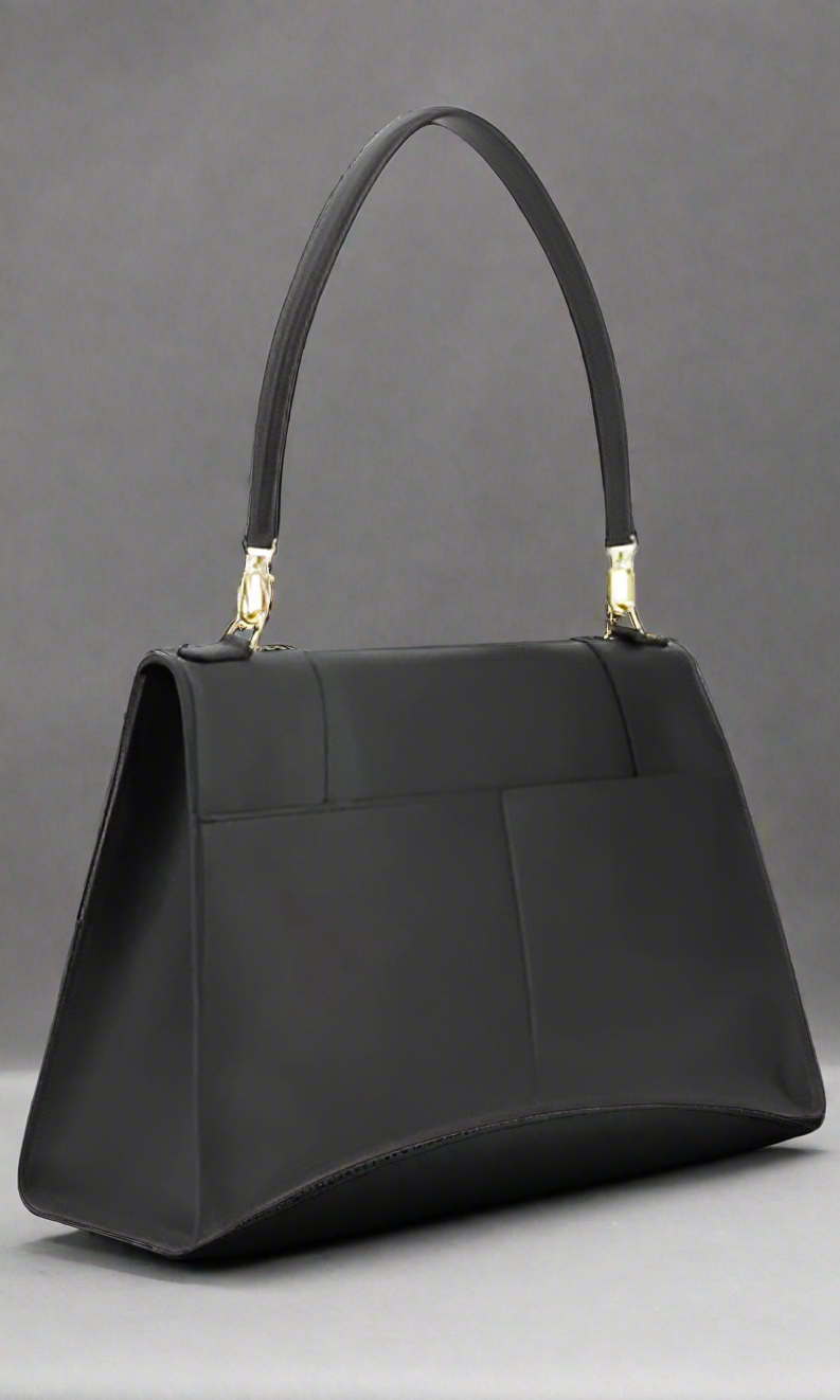 BALENCIAGA BLACK LEATHER HOURGL SHOULDER BAG