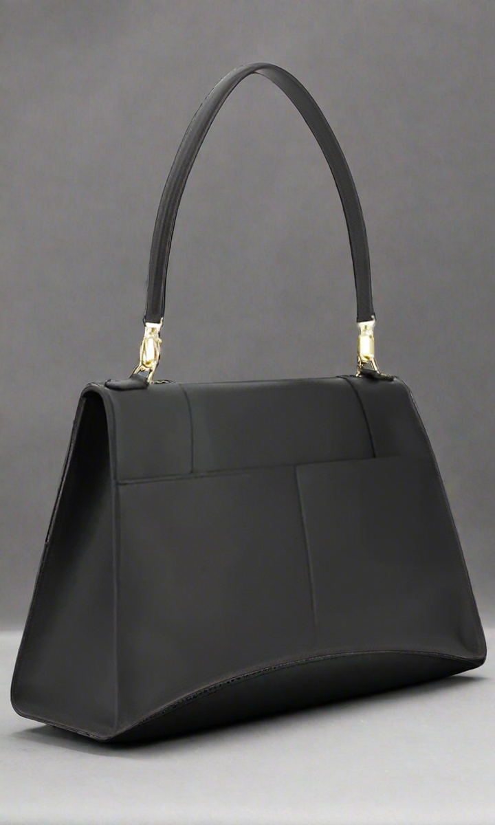 BALENCIAGA BLACK LEATHER HOURGL SHOULDER BAG