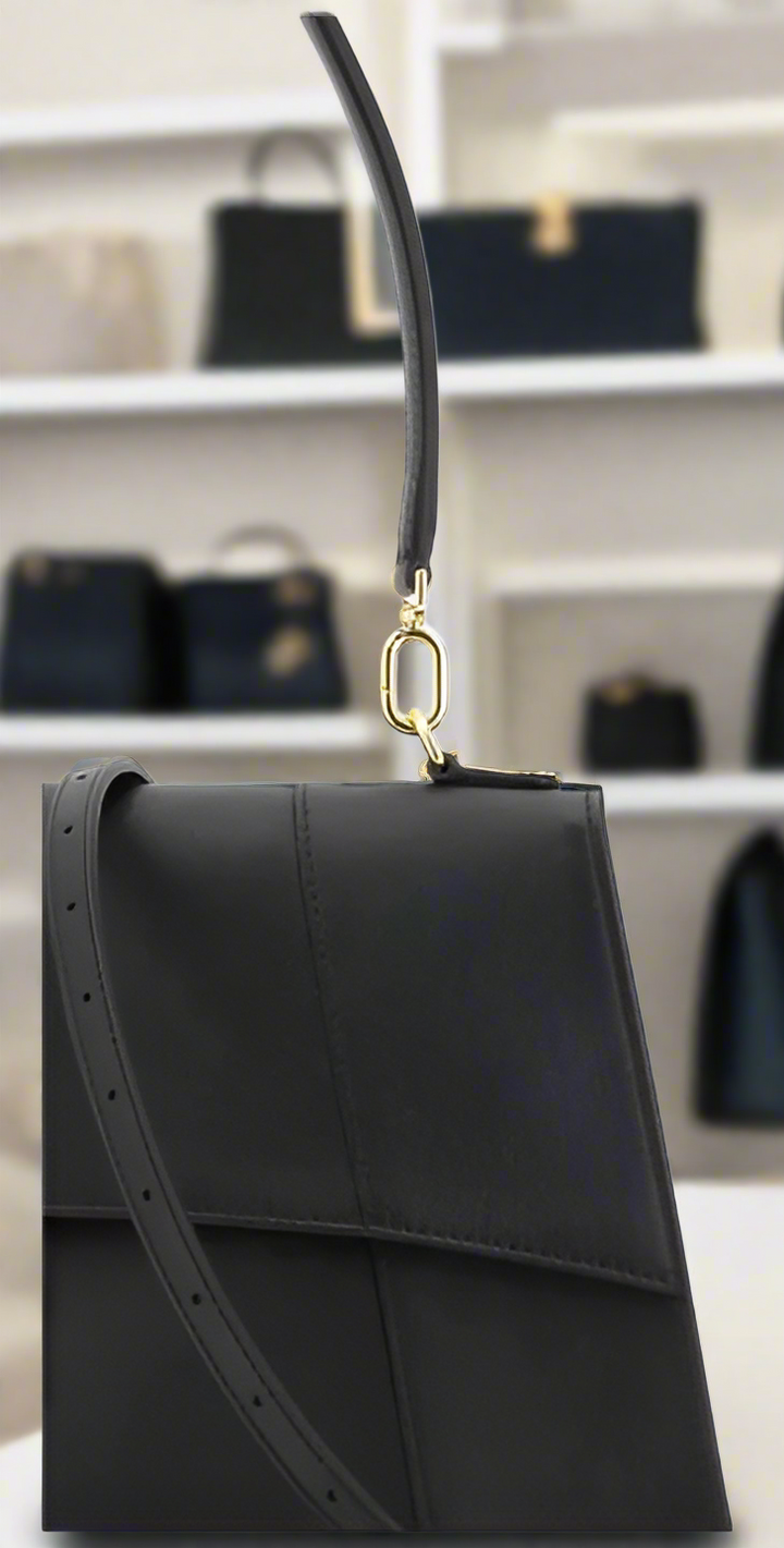 BALENCIAGA BLACK LEATHER HOURGL SHOULDER BAG