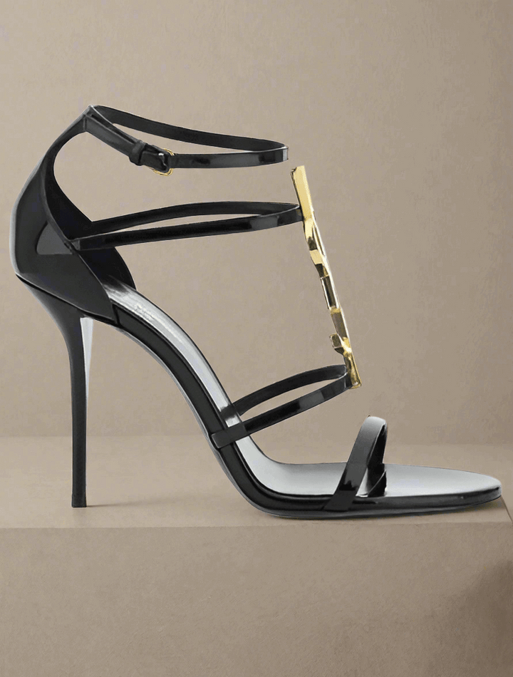 Saint Laurent black logo Cassandra Sandals