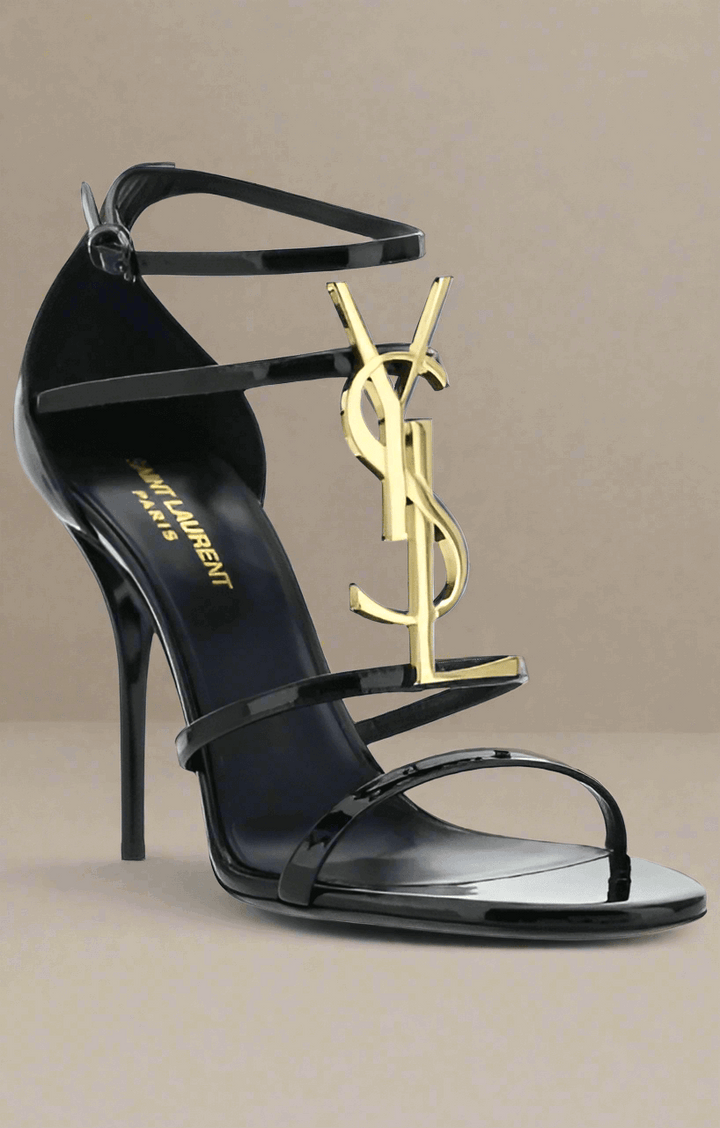Saint Laurent black logo Cassandra Sandals