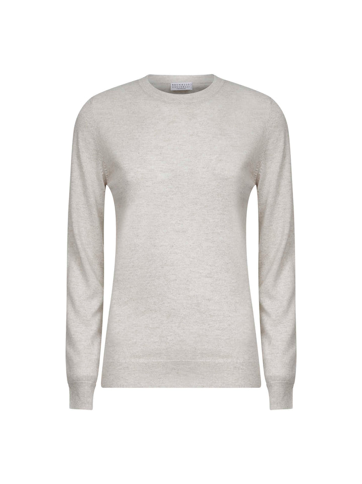 Brunello Cucinelli Women Ecru Cashmere Sweater With Monili