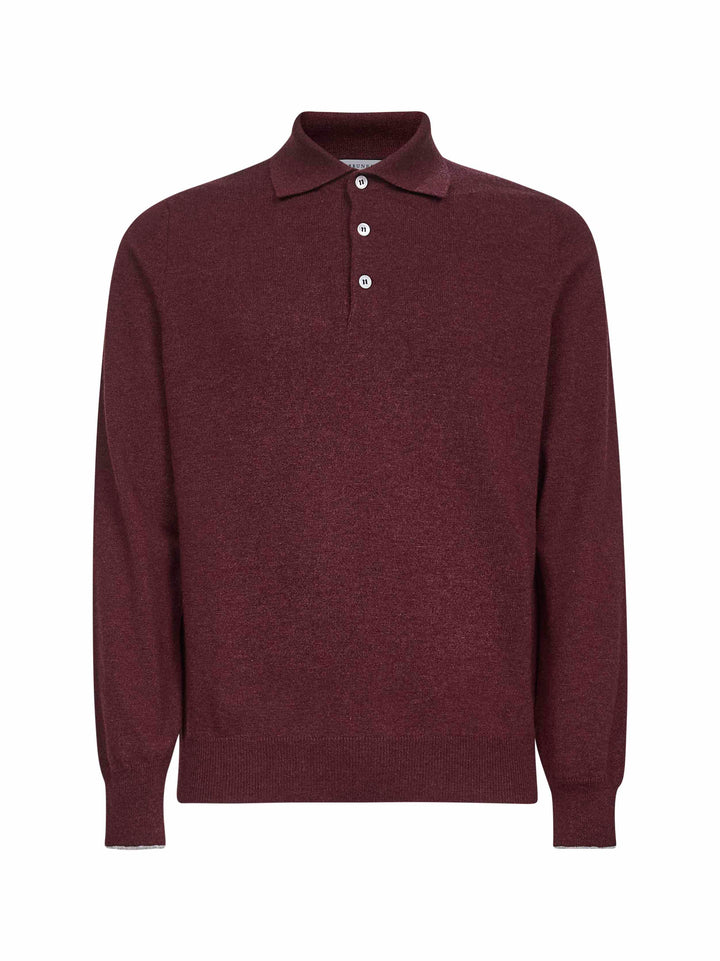 Brunello Cucinelli Men Burgundy Cashmere Knit Polo Shirt