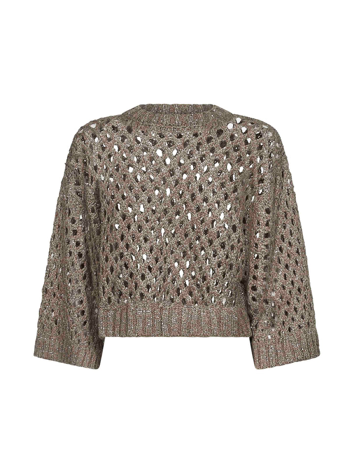 Brunello Cucinelli Women Gold Silk And Linen Dazzling Net Sweater
