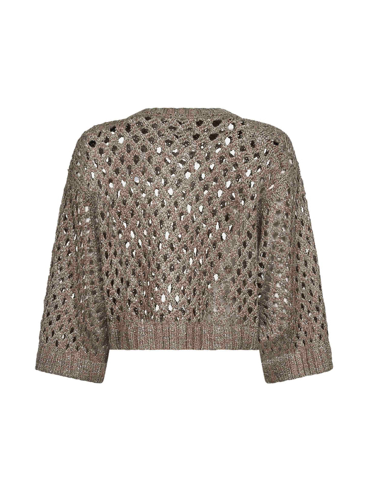 Brunello Cucinelli Women Gold Silk And Linen Dazzling Net Sweater