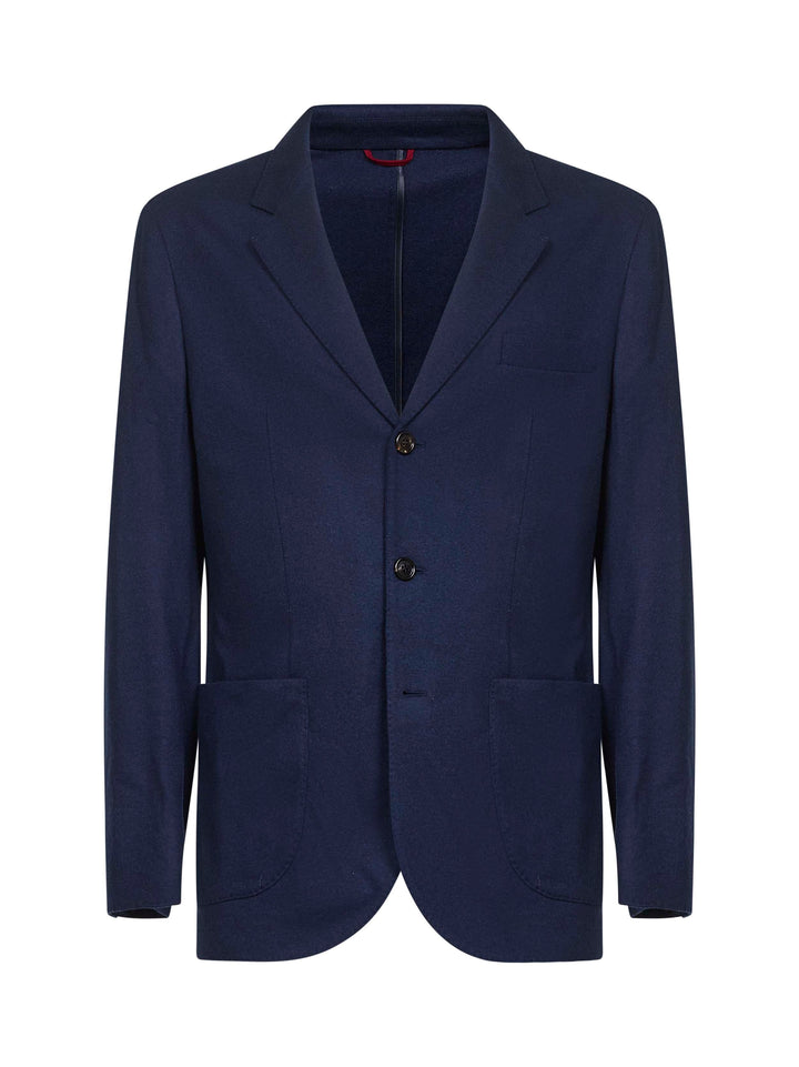 Brunello Cucinelli Men Blue Cashmere Jersey Blazer