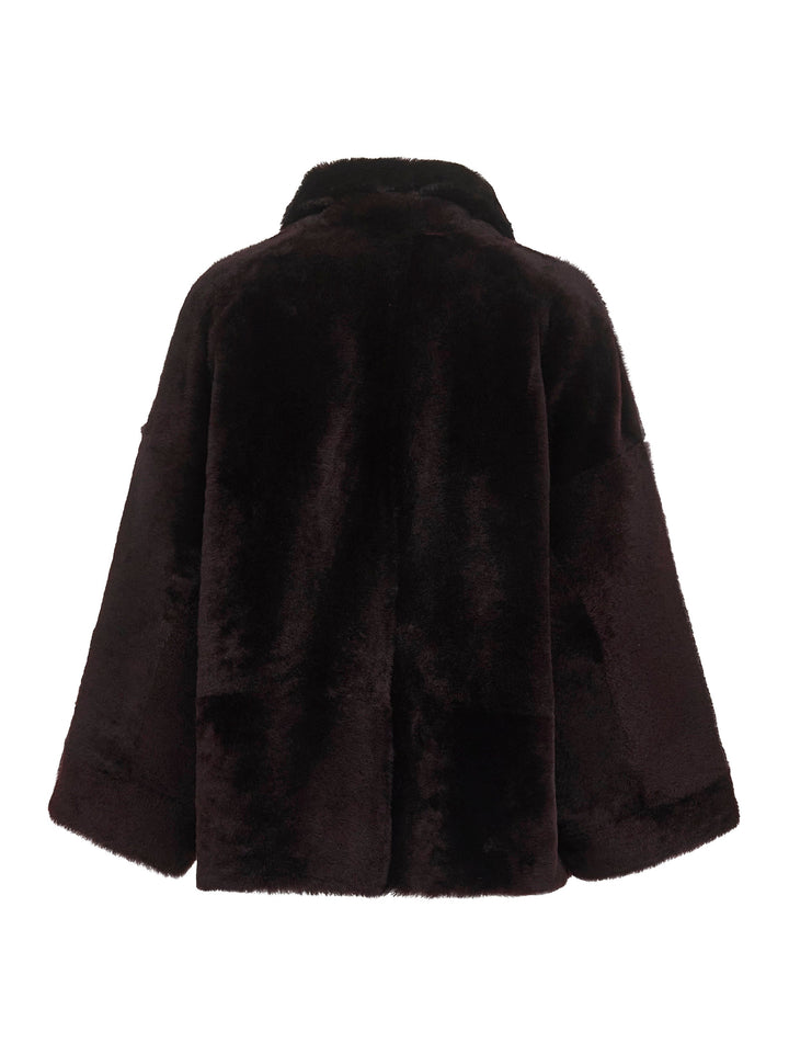 Brunello Cucinelli Women Burgundy Nappa Leather And Fur Reversible Caban