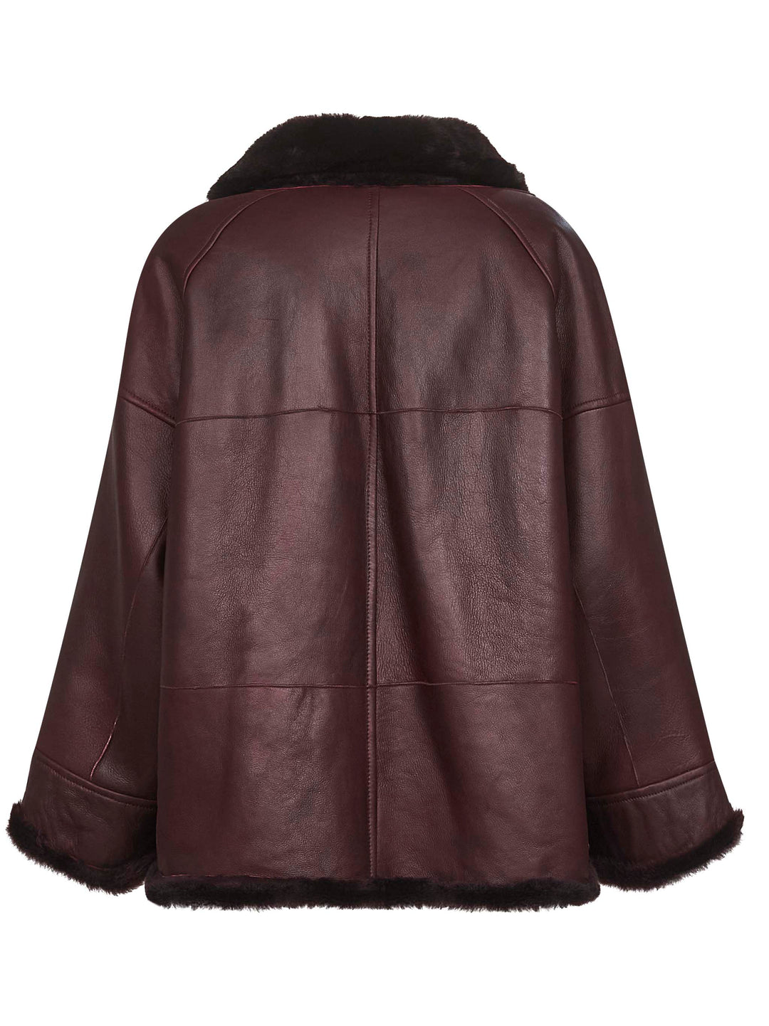 Brunello Cucinelli Women Burgundy Nappa Leather And Fur Reversible Caban