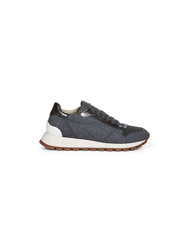 Brunello Cucinelli Women Grey Flannel Embroidered Sneakers