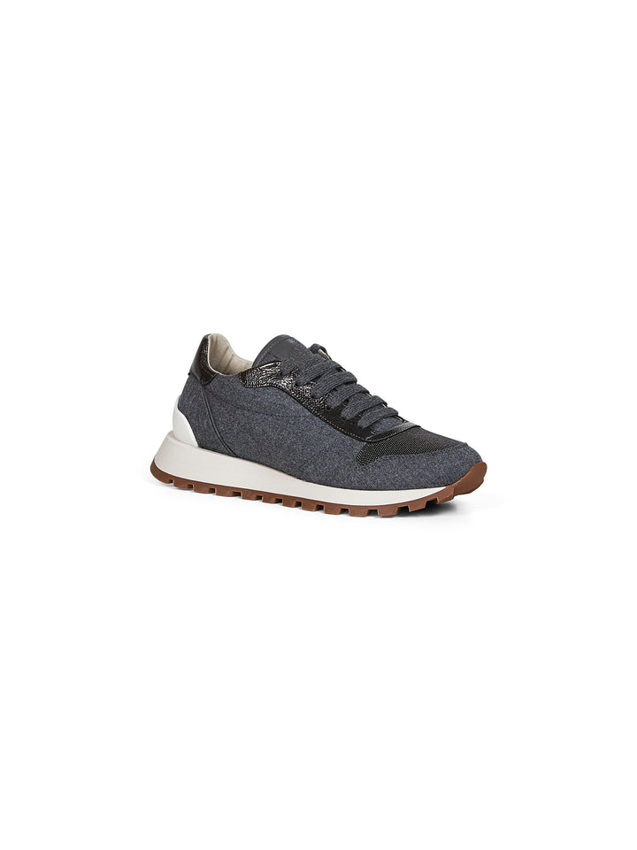Brunello Cucinelli Women Grey Flannel Embroidered Sneakers