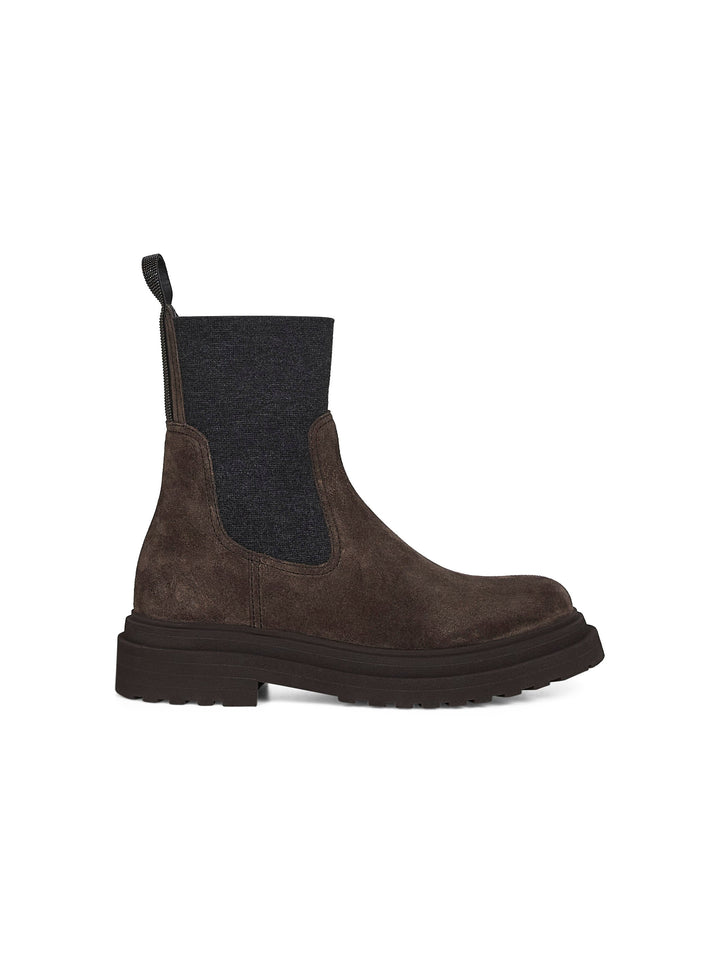 Brunello Cucinelli Women Brown Suede Embroidered Ankle Boots