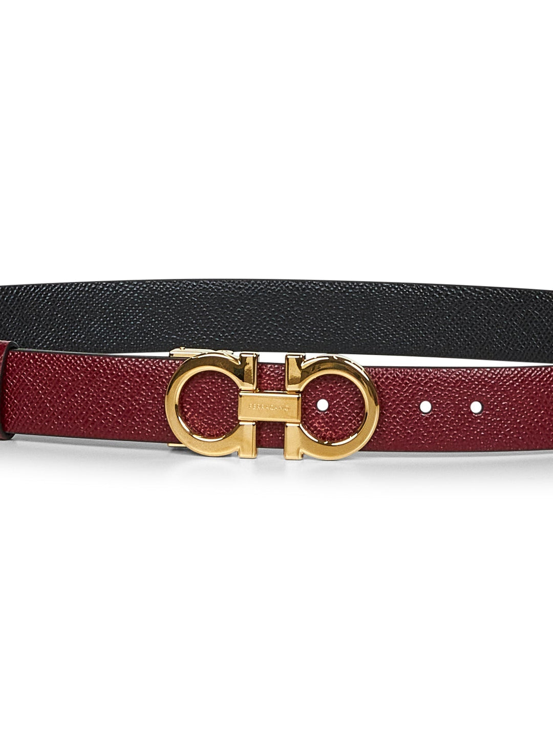Ferragamo Women Burgundy Leather Gancini Reversible Belt