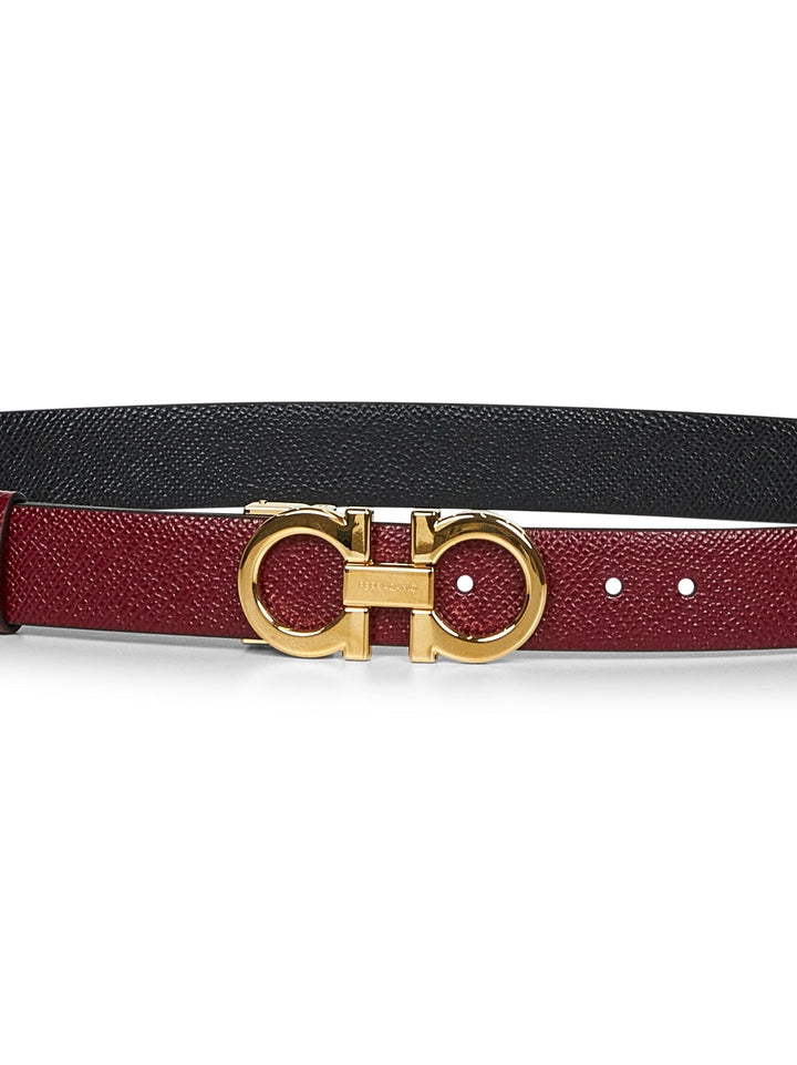 Ferragamo Women Burgundy Leather Gancini Reversible Belt