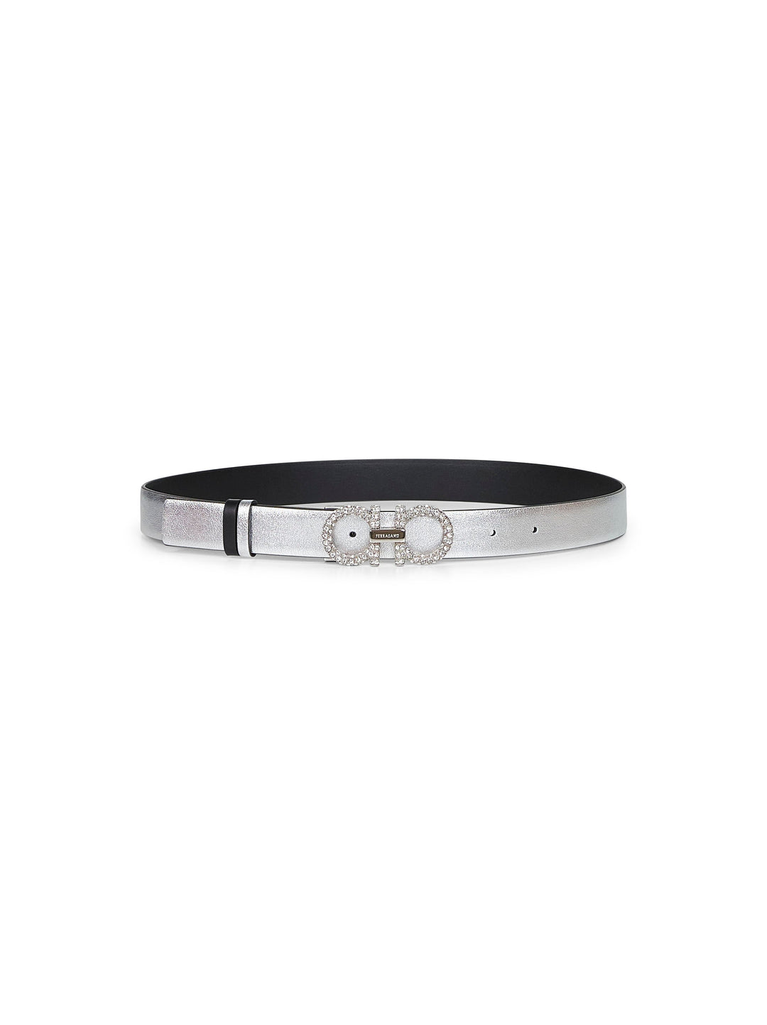 Ferragamo Women Silver Laminated Calf Leather Gancini Belt