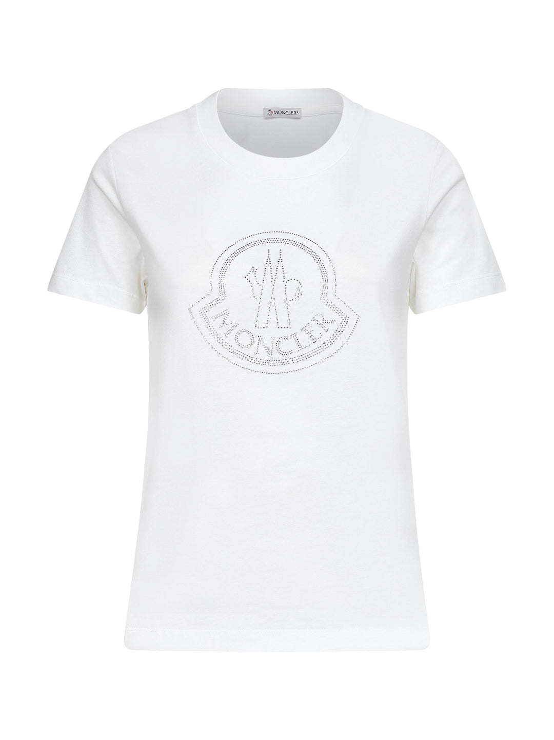 Moncler Women White Cotton Rhinestone Logo T-Shirt