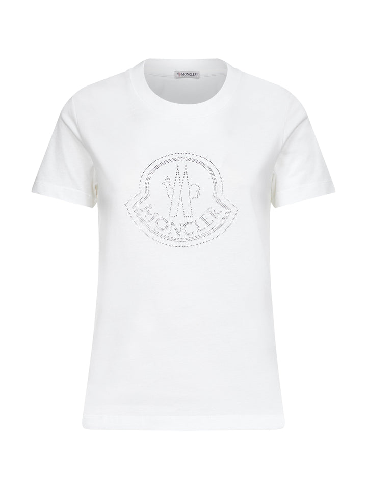 Moncler Women White Cotton Rhinestone Logo T-Shirt