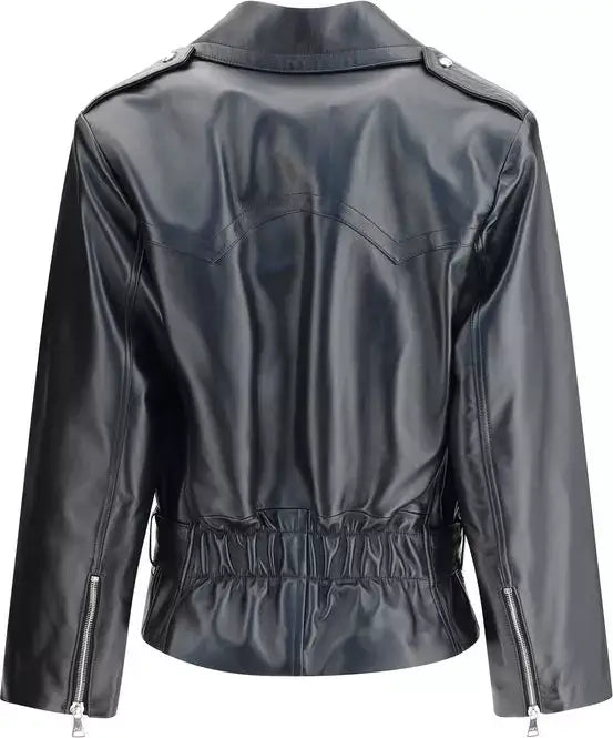 Black leather jacket on a white background