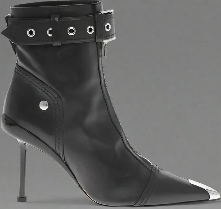 Alexander McQueen Front Zipped Leather Booties with Stiletto Heel 10cm