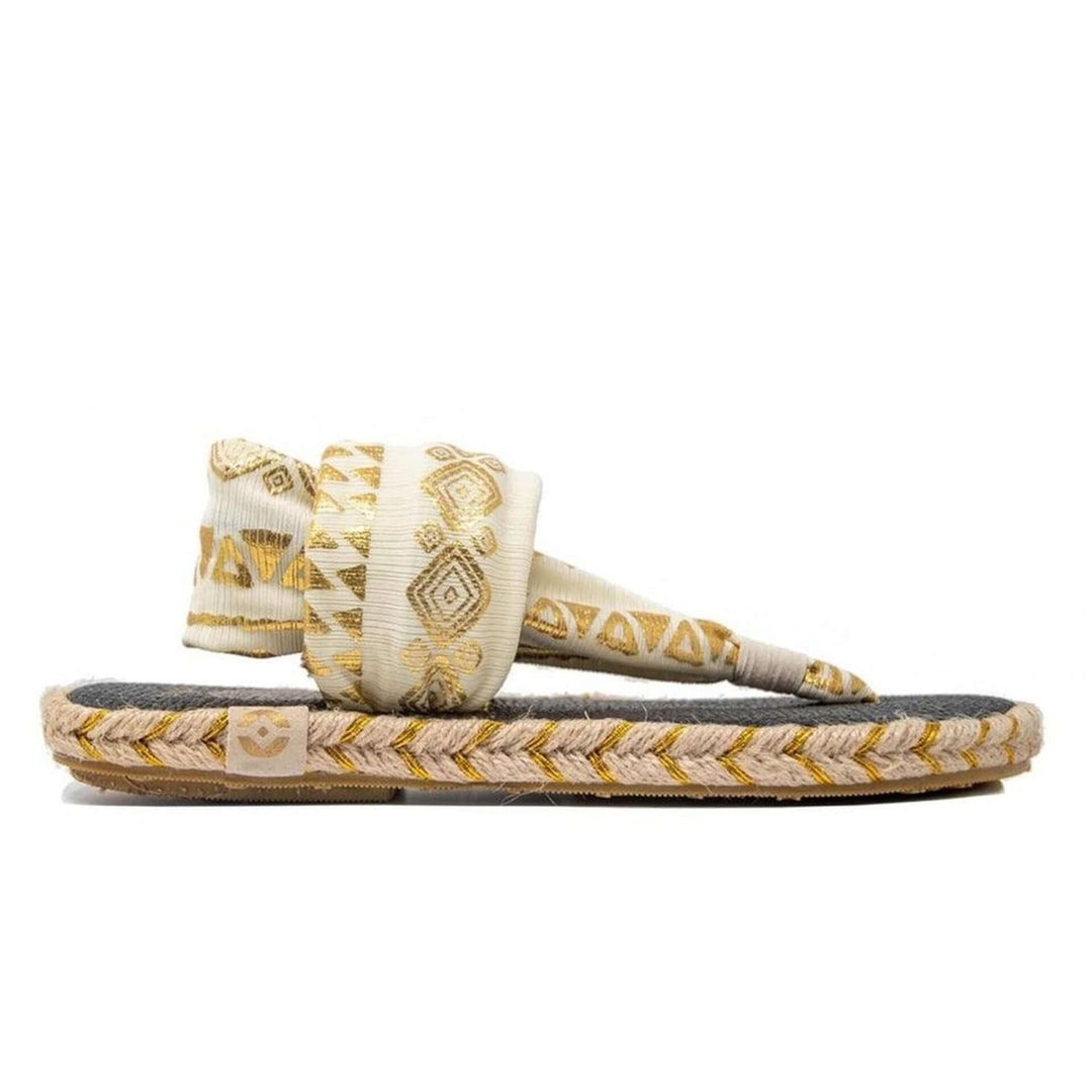 Nalho white, khaki fabric open toe thong Sandals