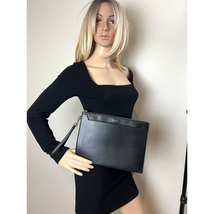 Saint Laurent Black Smooth Leather I-Pad Case Clutch